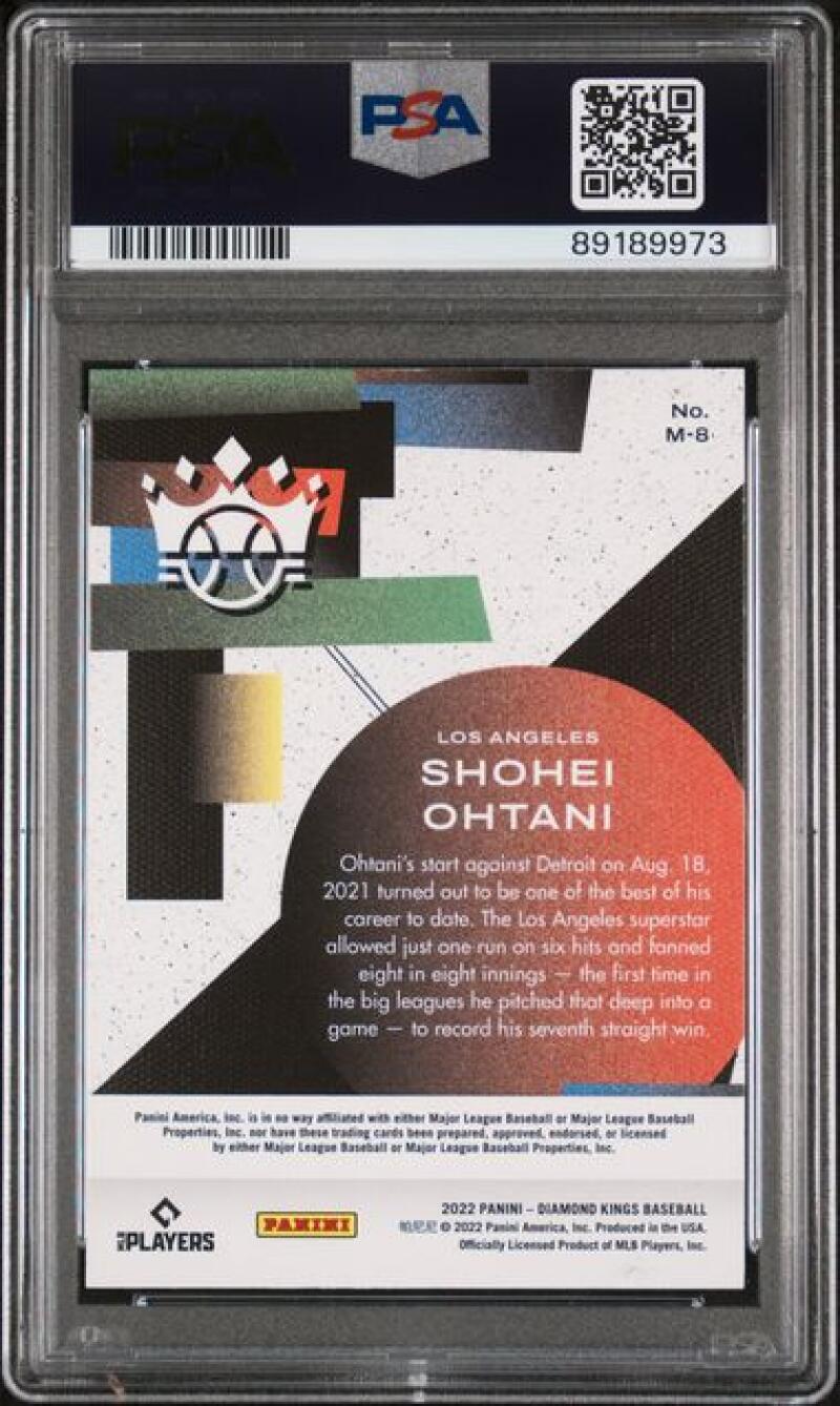 PSA-graded back of 2022 Panini Diamond Kings Shohei Ohtani baseball card