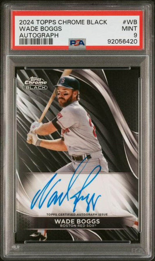 PSA-graded 2024 Topps Chrome Black autographed Wade Boggs baseball card Boston Red Sox