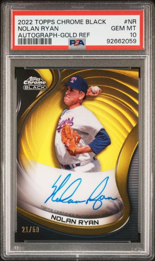 2022 Topps Chrome Black Refractor Gold #CBA-NR Nolan Ryan PSA 10 GEM MINT Auto 21/50 Texas Rangers Baseball Card Image 1