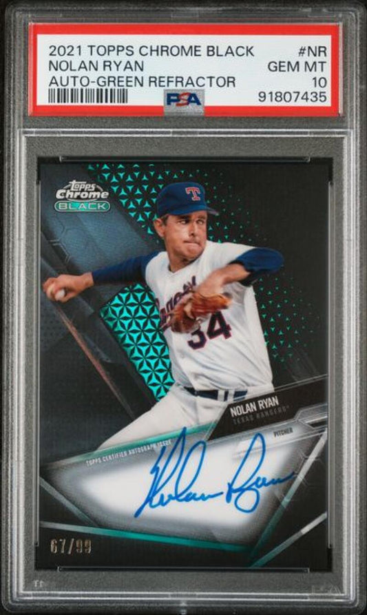 2021 Topps Chrome Black Refractor Green #CBA-NR Nolan Ryan PSA 10 GEM MINT Auto 67/99 Texas Rangers Baseball Card Image 1