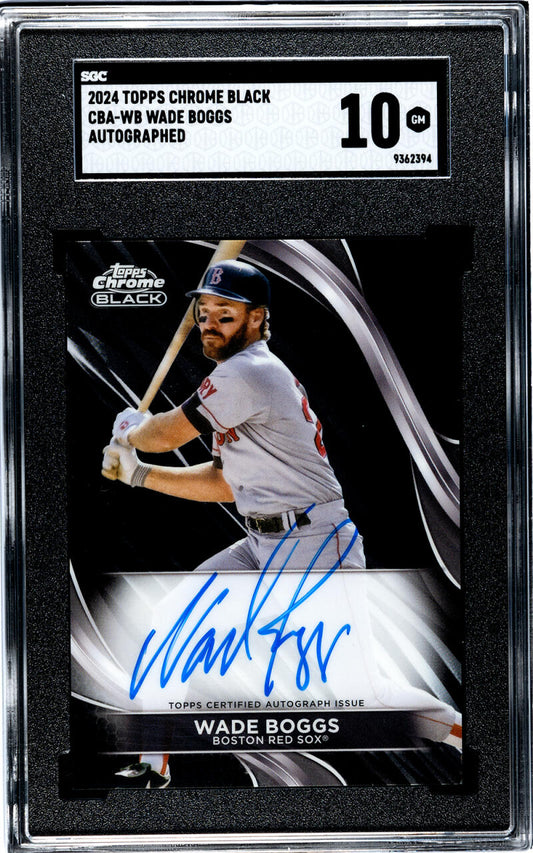 Graded Topps Chrome Black Wade Boggs autograph card for Boston Red Sox fans