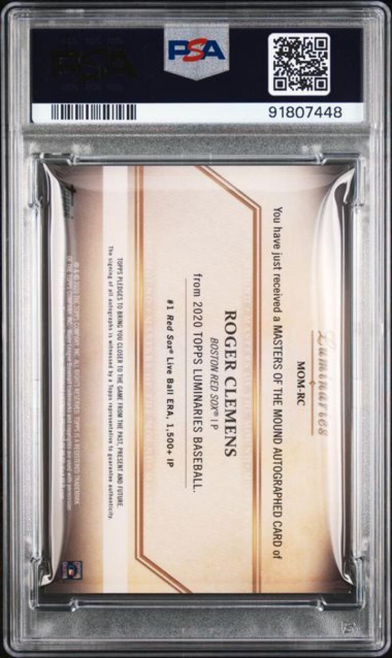 PSA-graded holder featuring Roger Clemens Boston Red Sox baseball card #MOM-RC 8/15