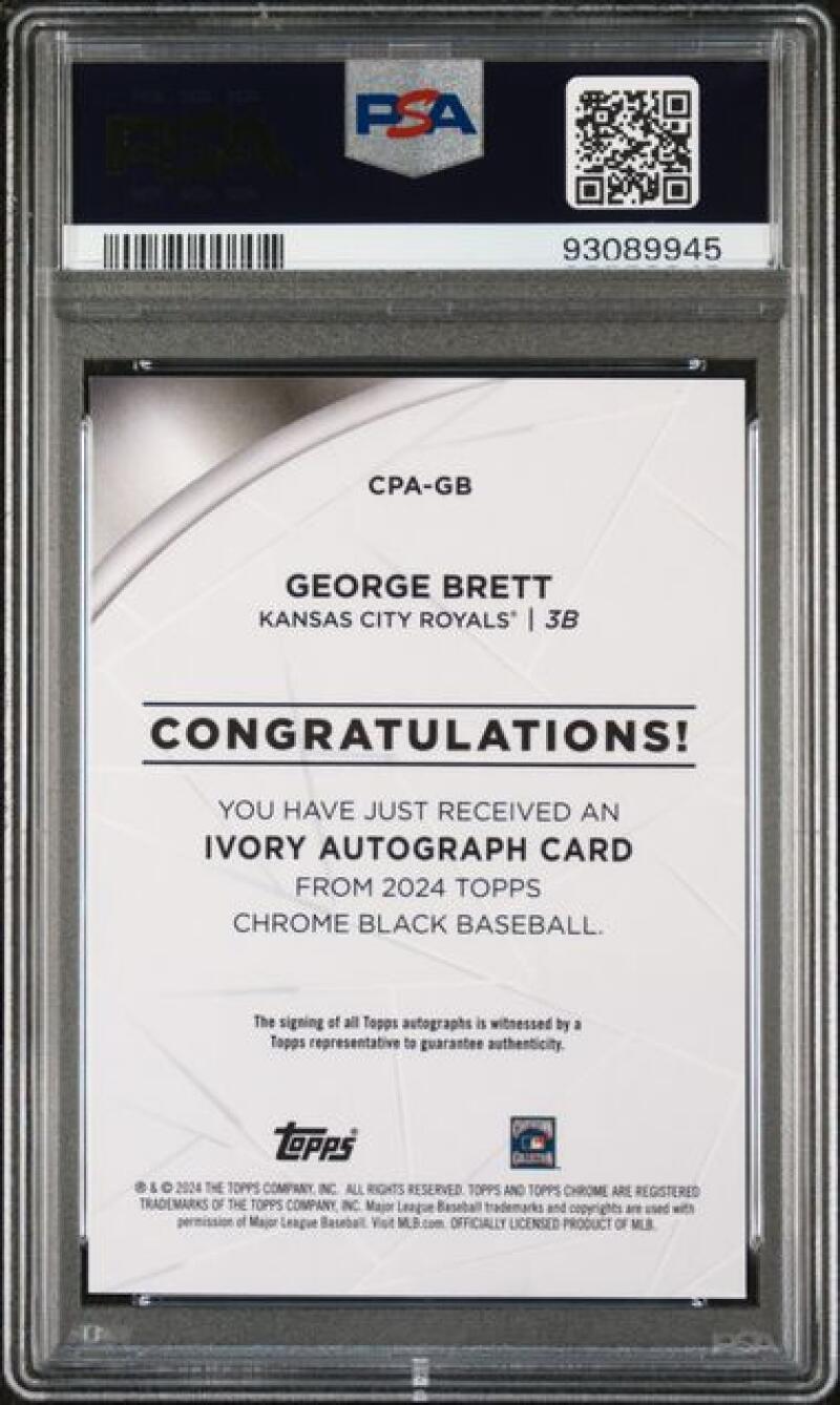 2024 Topps Chrome Black Ivory Refractor #CPA-GB George Brett PSA 9 MINT 34/50 Auto Kansas City Royals Baseball Card Image 2