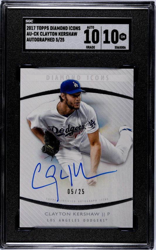 2017 Topps Diamond Icons #AU-CK Clayton Kershaw SGC 10 Gem 5/25 Auto Los Angeles Dodgers Baseball Card Image 1