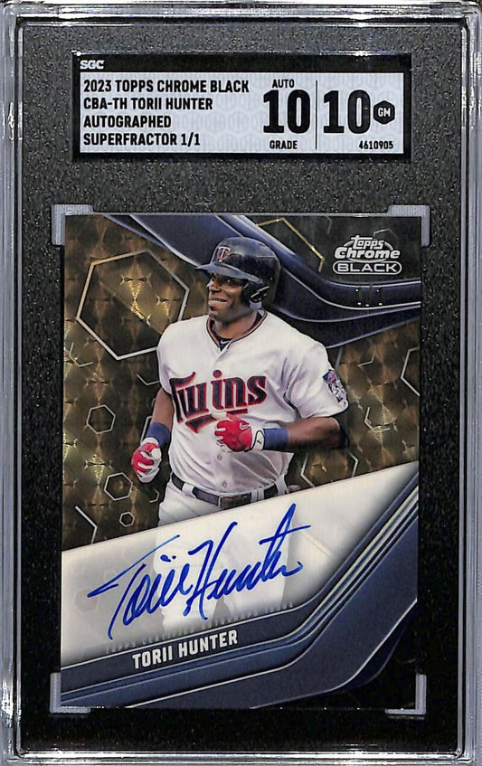 Graded 2018 Topps Chrome Black Torii Hunter Gem Auto 1/1 SuperFractor Minnesota Twins Card