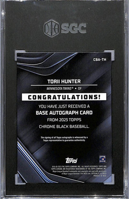 SGC-graded Topps Chrome Black Torii Hunter Gem Auto 1/1 SuperFractor Minnesota Twins Card