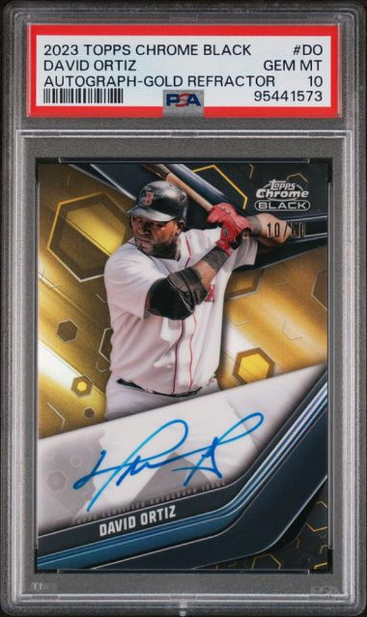 PSA-graded 2023 Topps Chrome Black Gold Refractor autographed David Ortiz Boston Red Sox card