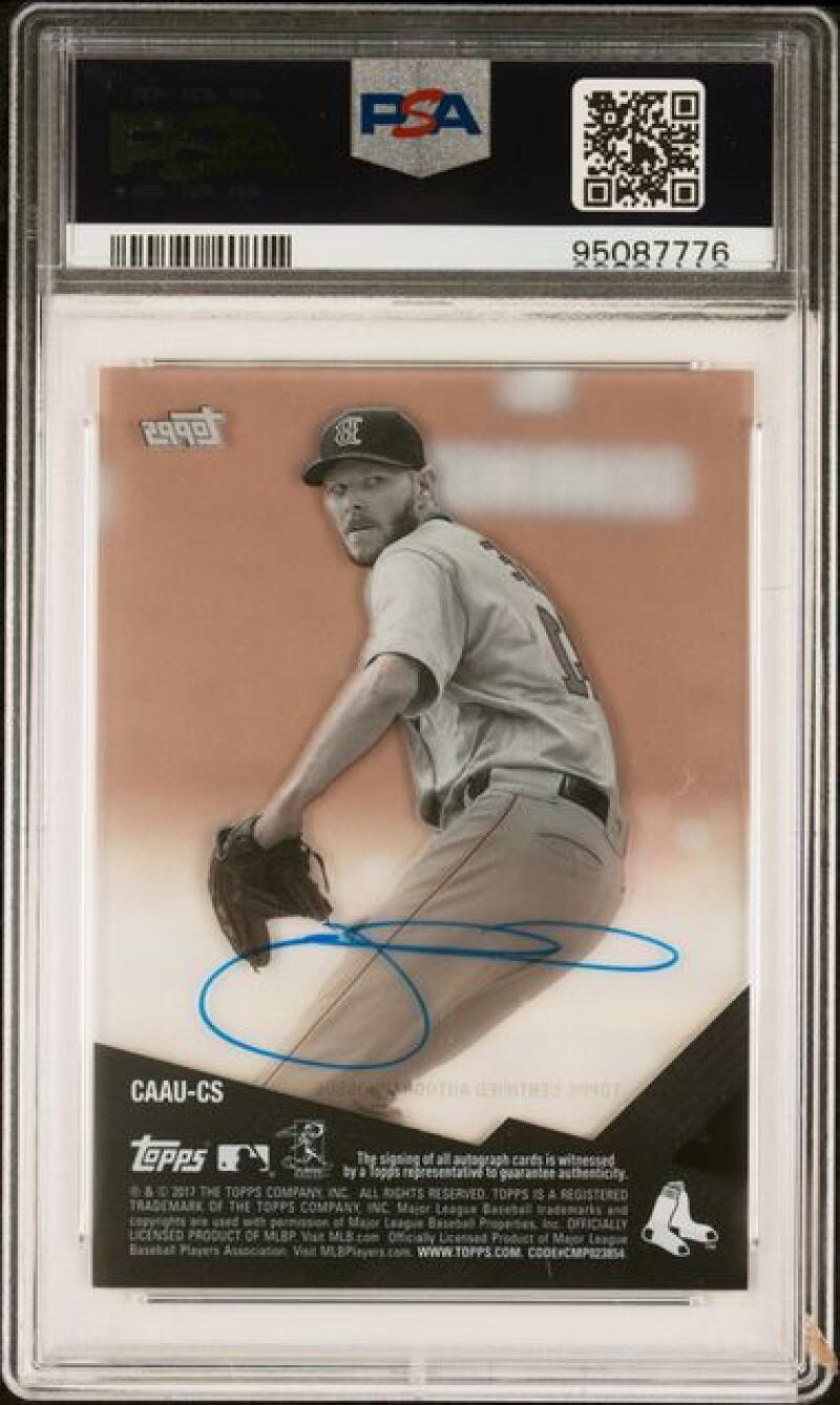 PSA-graded Chris Sale Boston Red Sox baseball card in a fielding pose