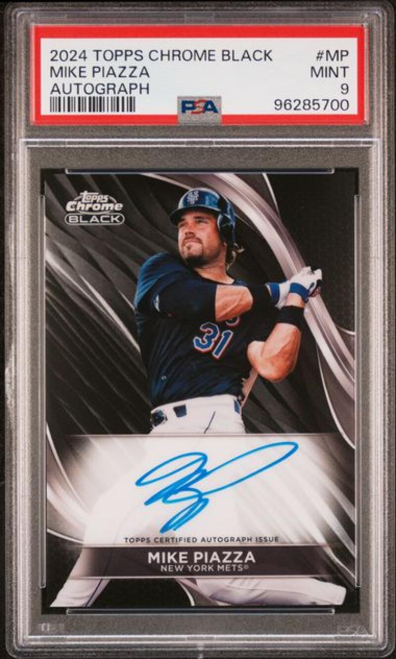 PSA-graded 2024 Topps Chrome Black Mike Piazza autographed baseball card at bat