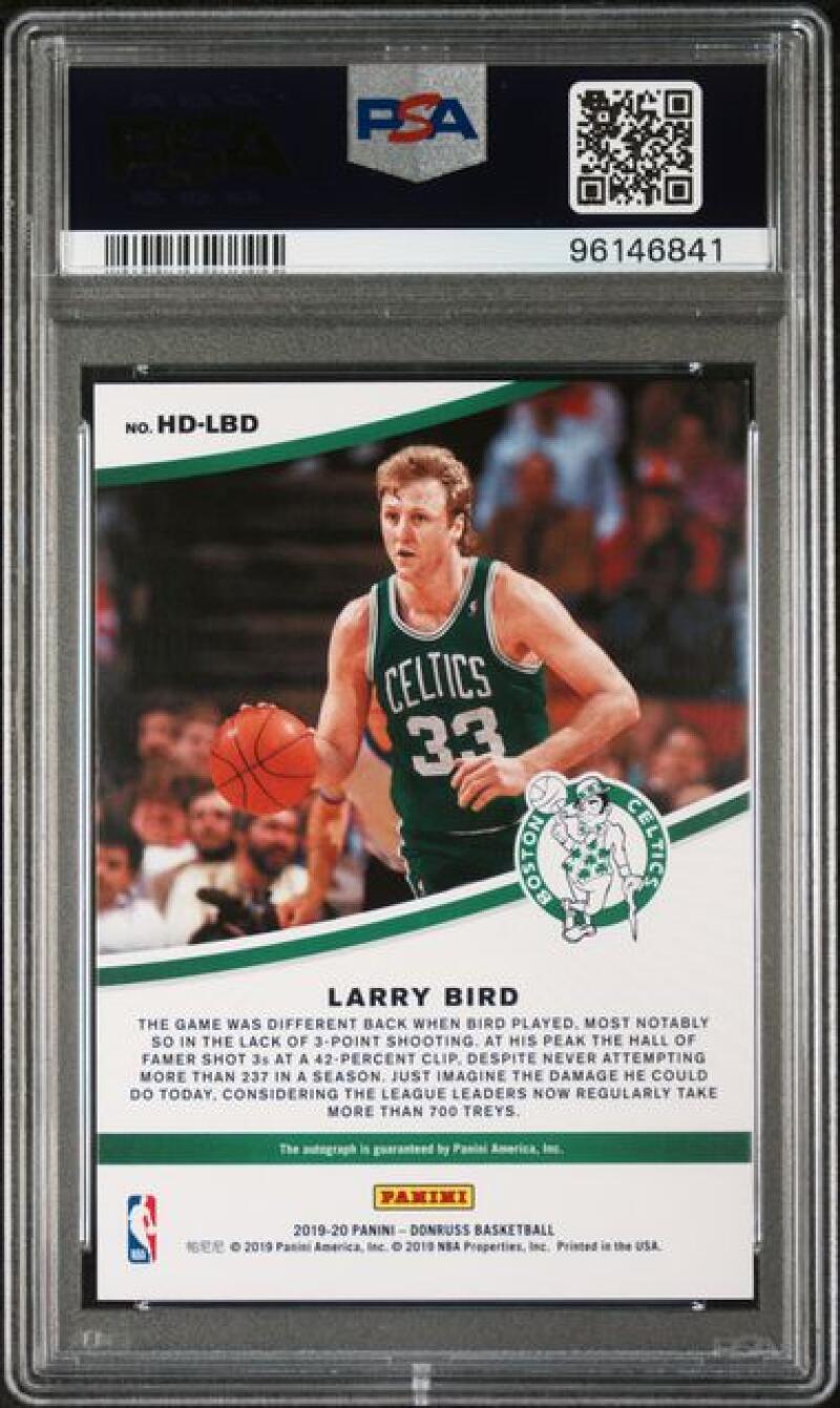 PSA-graded 2019 Panini Donruss Hall Dominators Larry Bird Basketball Card #33 GEM MINT