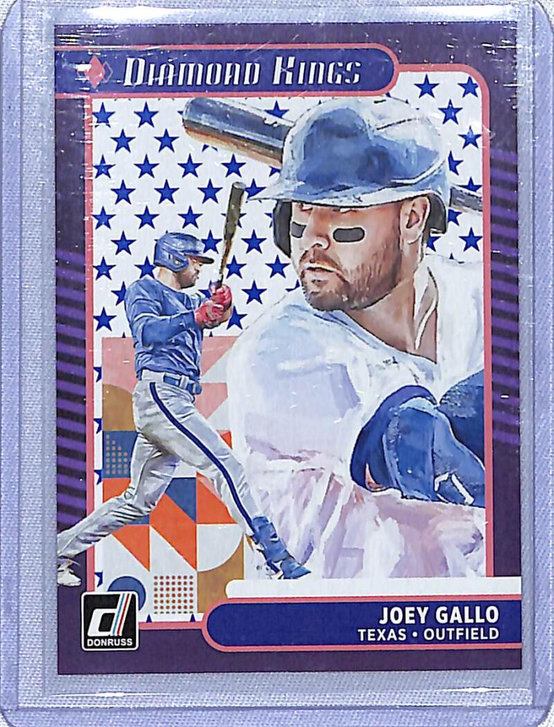 Texas Rangers baseball card of Joey Gallo in patriotic holo purple design with stars and stripes