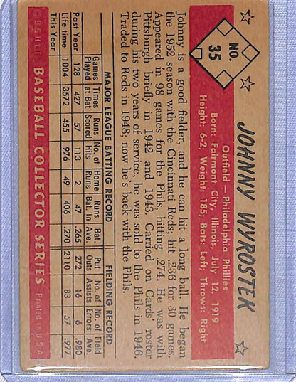 1953 Bowman Black and White #35 Johnny Wyrostek NM-MT Philadelphia Phillies Baseball Card Image 2