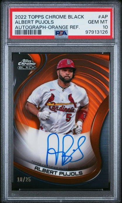 2022 Topps Chrome Black Albert Pujols PSA 10 GEM MINT Autographed Cardinals Card 10/25