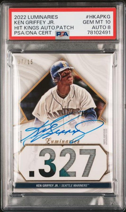 2022 Topps Luminaries #HKAPKG Ken Griffey Jr. PSA 10 GEM MINT MEM Auto 7/15 Seattle Mariners Baseball Card  Image 1