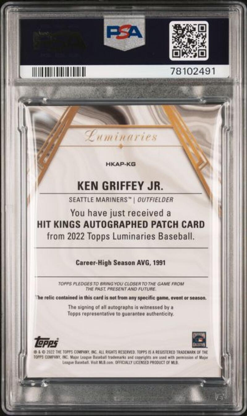 2022 Topps Luminaries #HKAPKG Ken Griffey Jr. PSA 10 GEM MINT MEM Auto 7/15 Seattle Mariners Baseball Card  Image 2