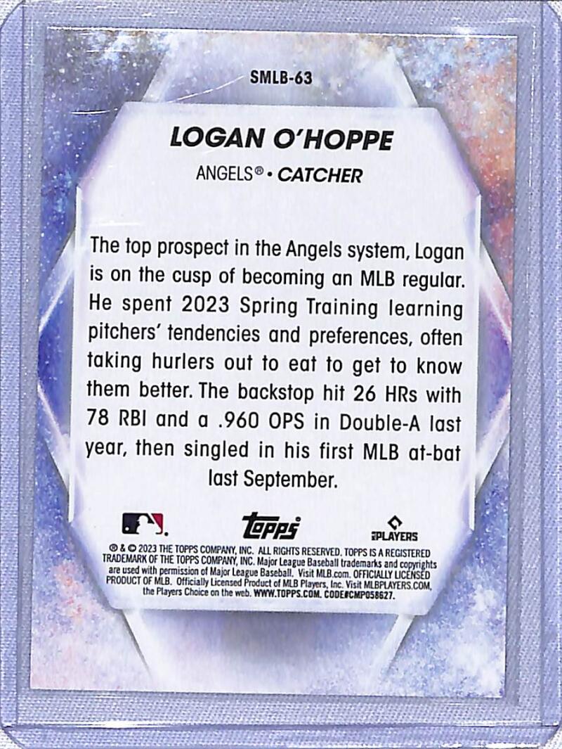 Baseball card of Logan O’Hoppe showcasing his rookie stats from Topps Update Stars