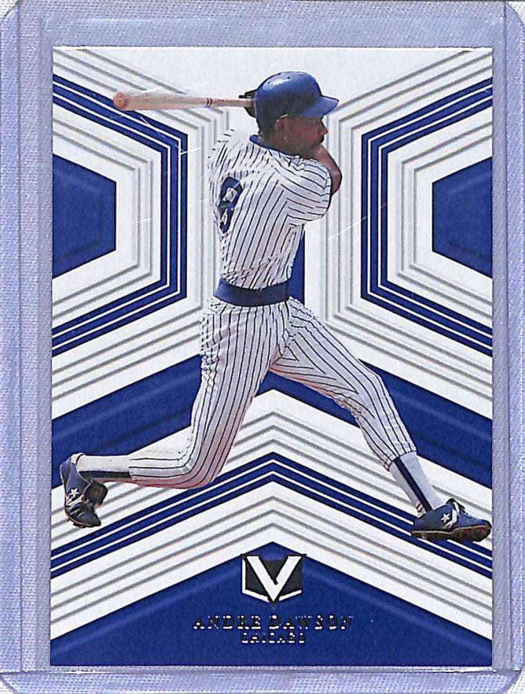 Baseball player mid-swing in Yankees uniform with Panini Chronicles Vertex design