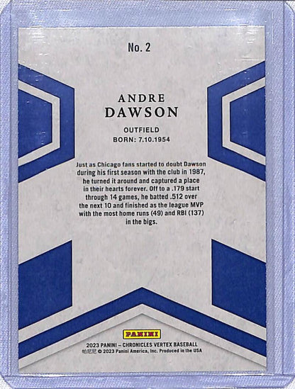 Baseball card of Andre Dawson with stats and bio design for Panini Chronicles Vertex