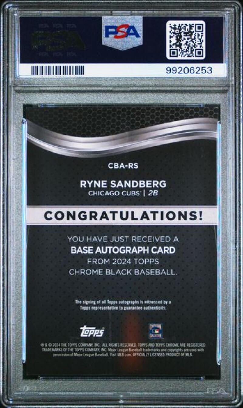 Back of Ryne Sandberg 2024 Topps Chrome Black Refractor Gold Mini-Diamonds Auto card