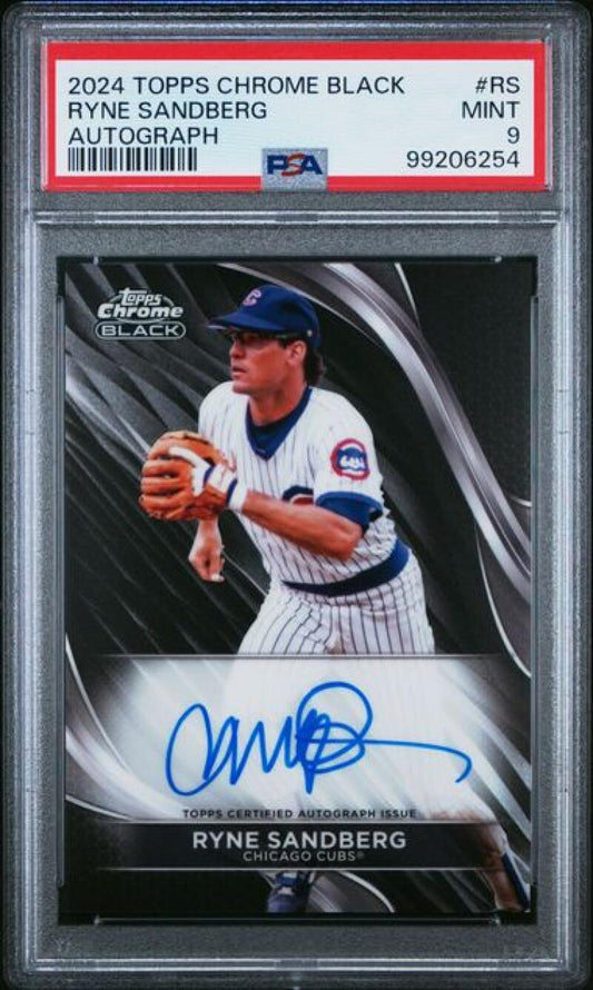 PSA-graded Topps Chrome Black Ryne Sandberg autographed Chicago Cubs baseball card