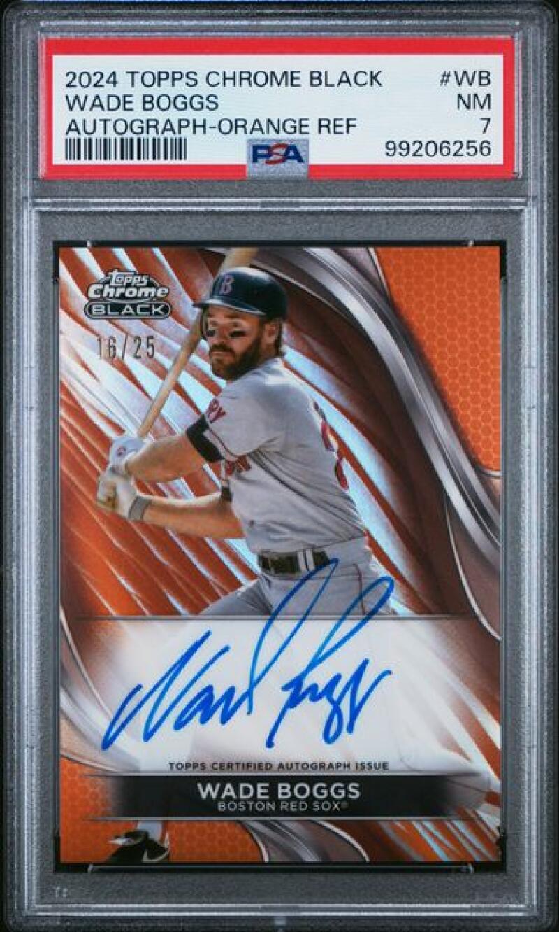 PSA graded 2024 Topps Chrome Black Orange Refractor autographed Wade Boggs card