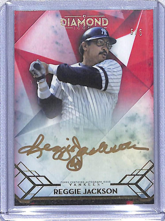 Baseball trading card of Reggie Jackson, New York Yankees, with gold autograph signature