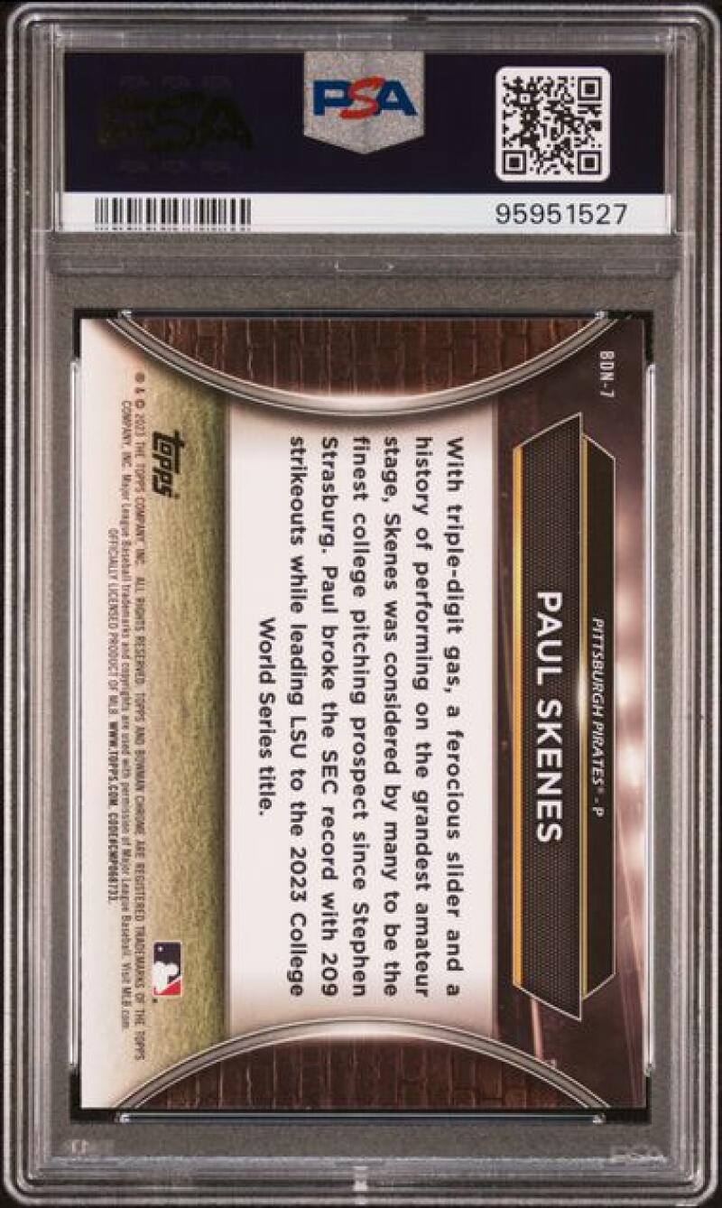 Back of 2023 Bowman Draft Paul Skenes PSA 10 GEM MINT Pittsburgh Pirates Baseball Card