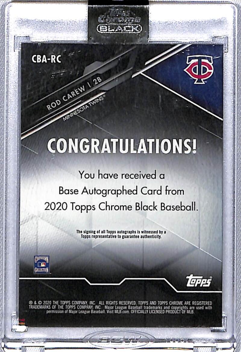 Congratulations card insert from 2020 Topps Chrome Black featuring Minnesota Twins logo