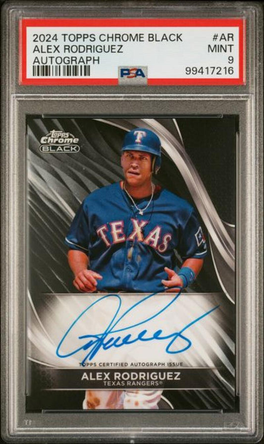 PSA-graded 2024 Topps Chrome Black Alex Rodriguez autographed Texas Rangers card