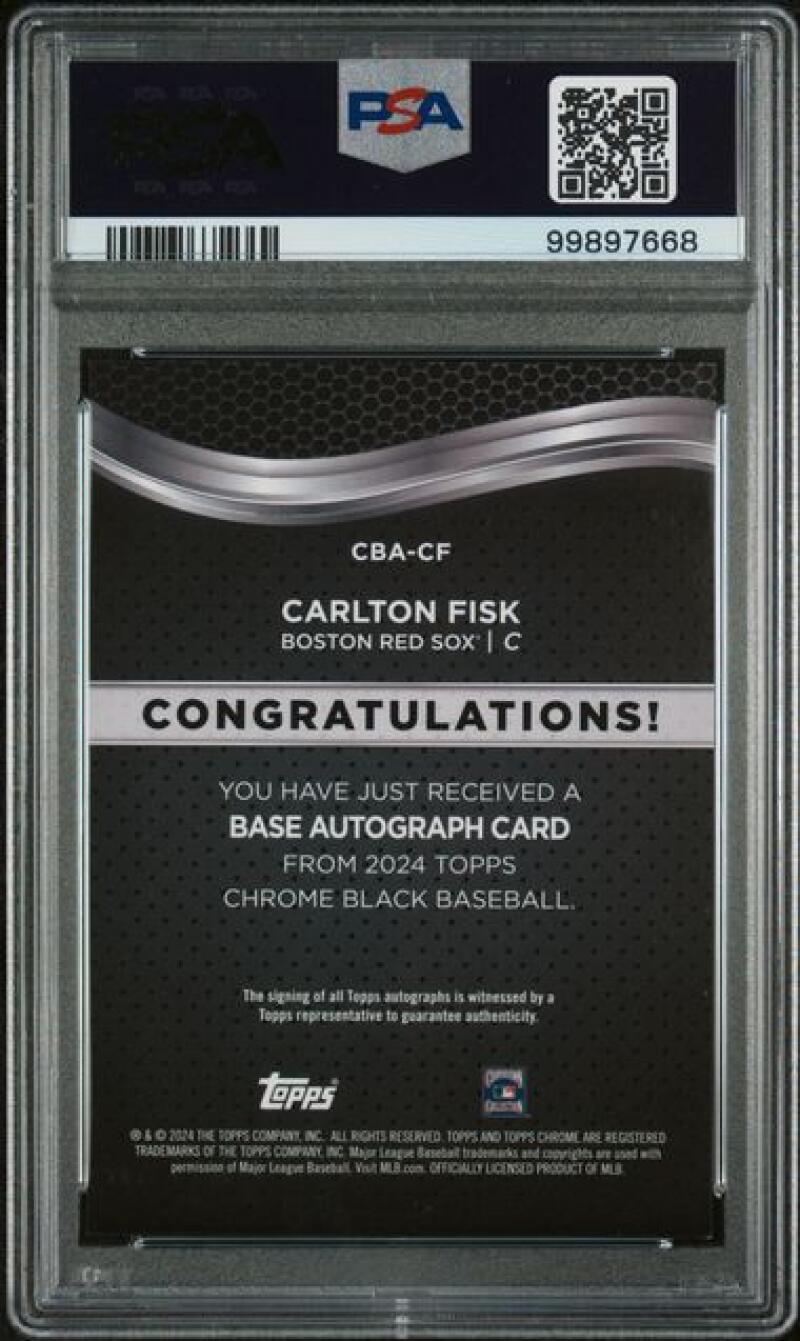 2024 Topps Chrome Black Refractor Green #CBA-CF Carlton Fisk PSA 9 MINT Auto 12/99 Boston Red Sox Baseball Card Image 2