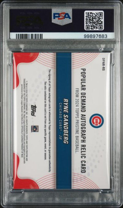 2024 Topps Pristine Popular Demand Orange #RS Ryne Sandberg PSA 9 MINT MEM Auto 7/25 Chicago Cubs Baseball Card  Image 2