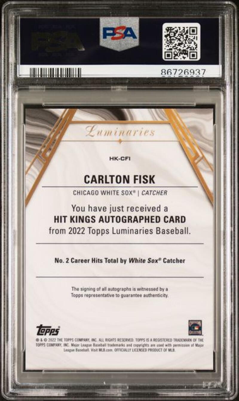 2022 Topps Luminaries Hit Kings #HKCFI Carlton Fisk PSA 10 GEM MINT Auto 13/15 Chicago White Sox Baseball Card  Image 2