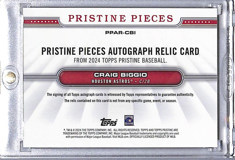 2024 Topps Pristine Pieces #PPARCBI Craig Biggio NM-MT MEM Auto Houston Astros Baseball Card  Image 2