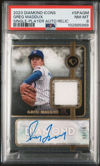 2023 Topps Diamond Icons Single Relic #SPAGM Greg Maddux PSA 8 NM-MT MEM Auto 5/10 Chicago Cubs Baseball Card  Image 1