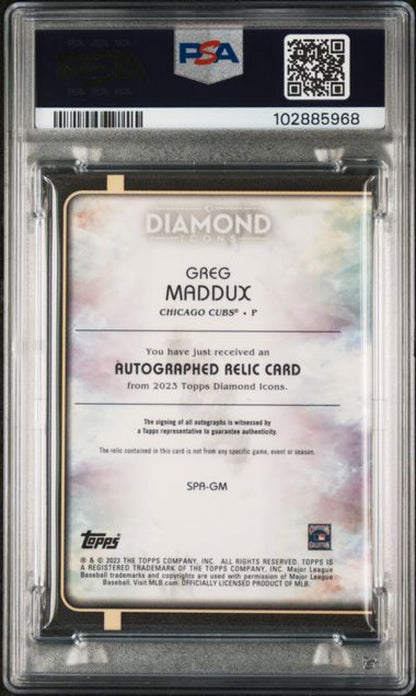 2023 Topps Diamond Icons Single Relic #SPAGM Greg Maddux PSA 8 NM-MT MEM Auto 5/10 Chicago Cubs Baseball Card  Image 2