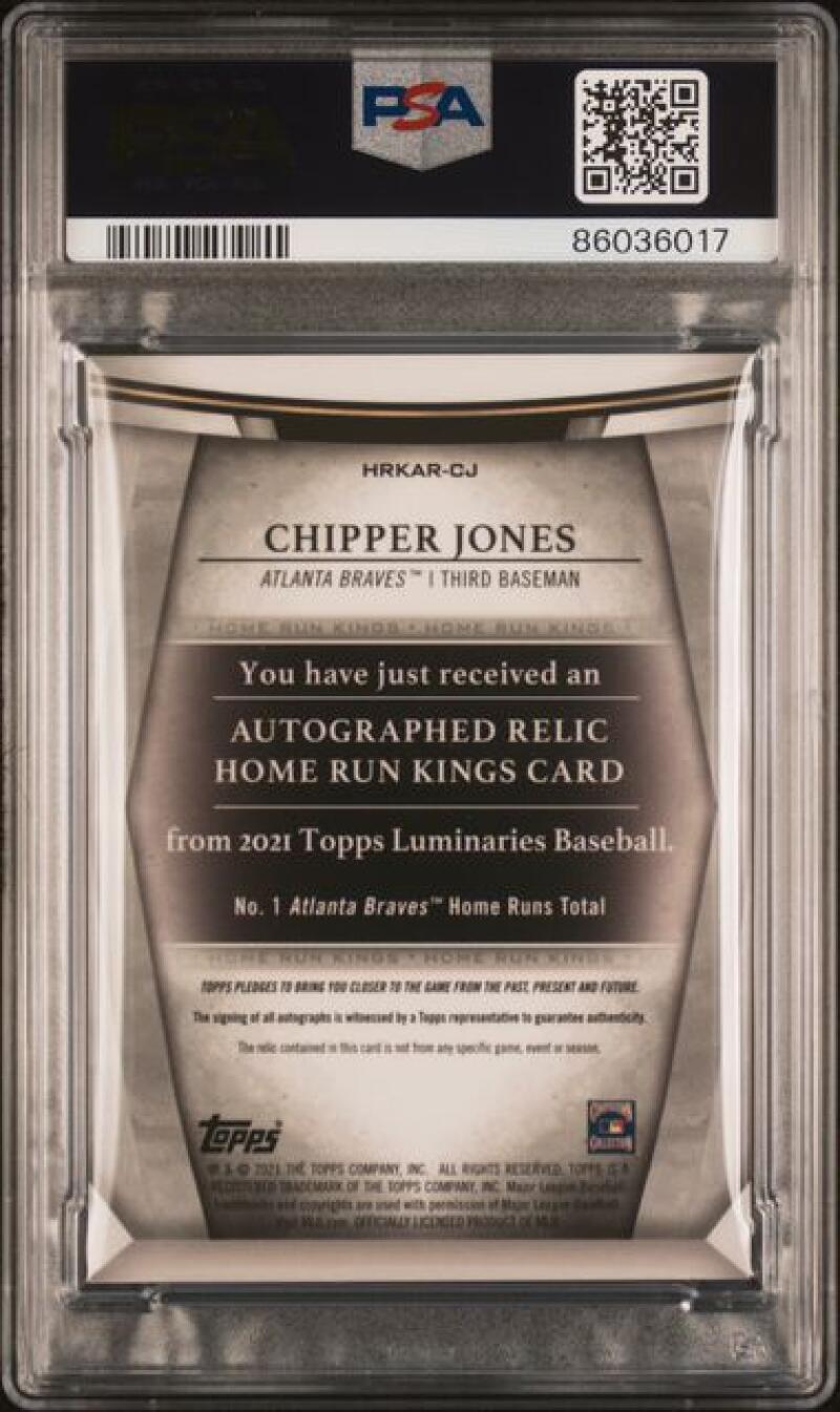 2021 Topps Luminaries Hit Kings Relics #HKAR-CJ Chipper Jones PSA 9 MINT MEM Auto 8/15 Atlanta Braves Baseball Card Image 2