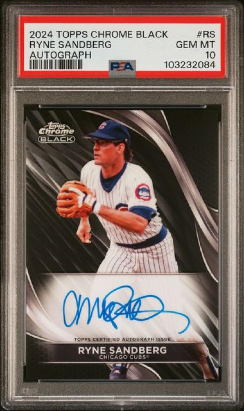 2024 Topps Chrome Black #CBA-RS Ryne Sandberg PSA 10 GEM MINT Auto Chicago Cubs Baseball Card Image 1