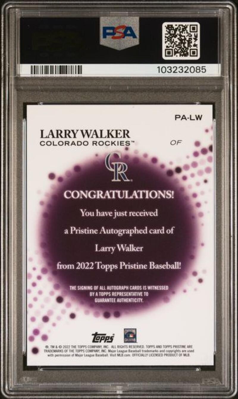 2022 Topps Pristine  #PA-LW Larry Walker PSA 9 MINT Auto Colorado Rockies Baseball Card Image 2