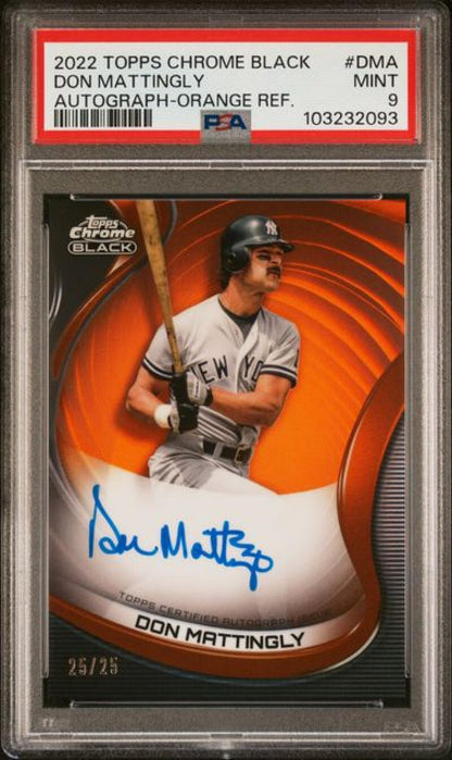 2022 Topps Chrome Black Refractor Orange #CBA-DMA Don Mattingly PSA 9 MINT Auto 25/25 New York Yankees Baseball Card Image 1