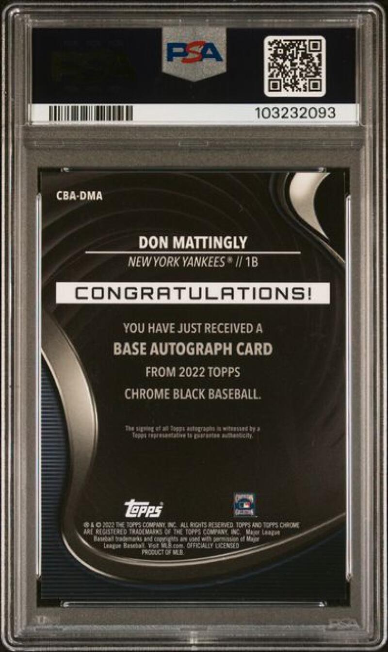 2022 Topps Chrome Black Refractor Orange #CBA-DMA Don Mattingly PSA 9 MINT Auto 25/25 New York Yankees Baseball Card Image 2