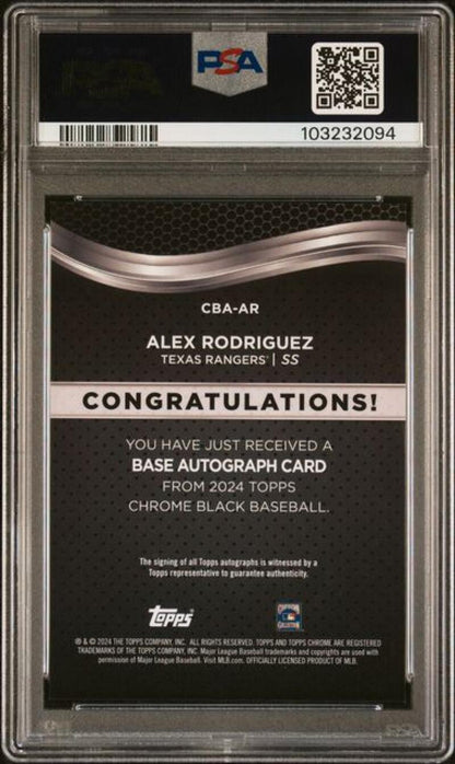 2024 Topps Chrome Black #CBA-AR Alex Rodriguez PSA 9 MINT Auto Texas Rangers Baseball Card Image 2