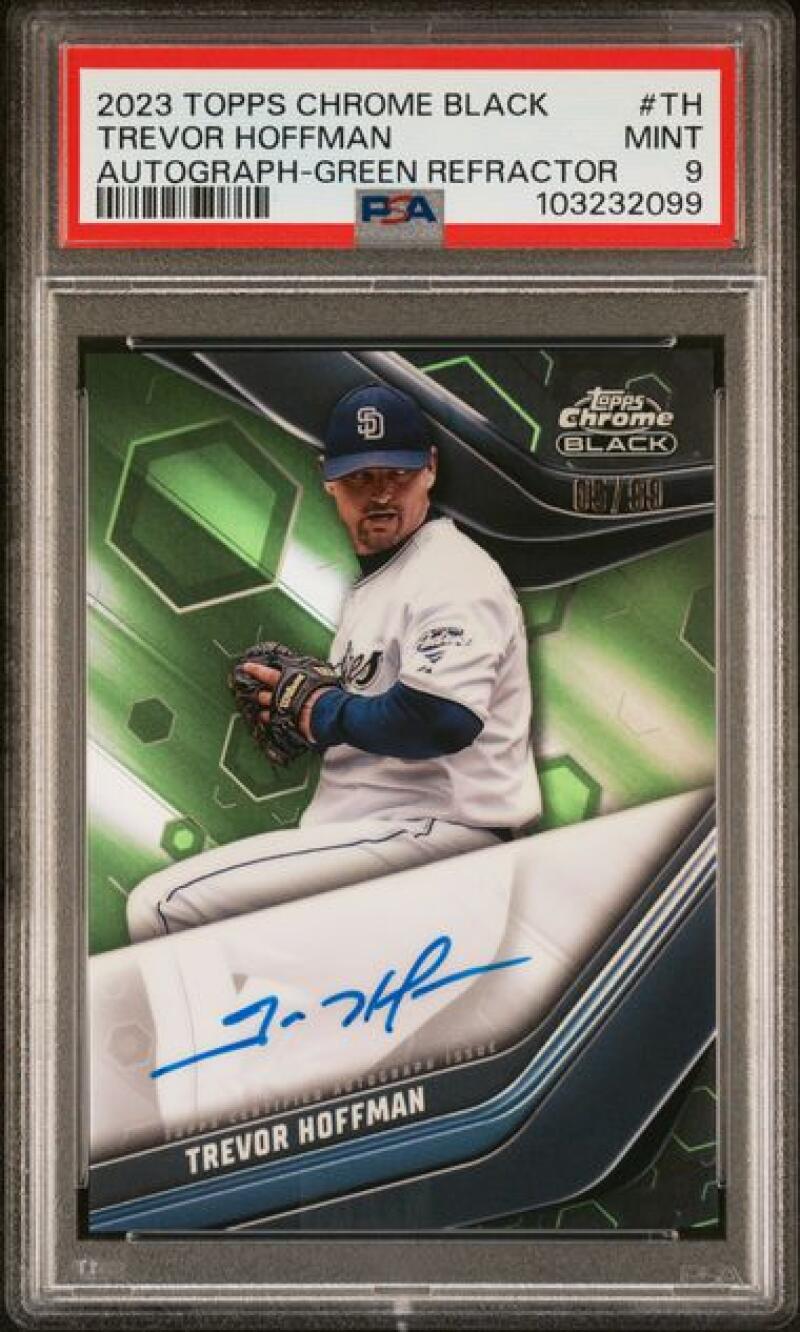 2023 Topps Chrome Black Refractor Green #CBA-TH Trevor Hoffman PSA 9 MINT Auto 5/99 San Diego Padres Baseball Card Image 1