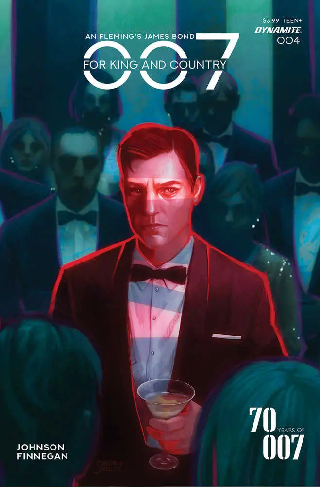 Comic book cover of 007 For King Country #4 featuring a tuxedo figure with cocktail