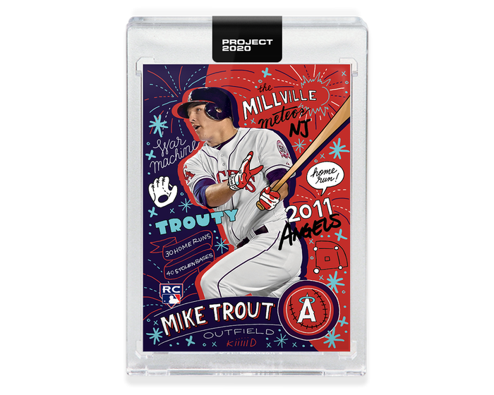 Baseball trading card of Mike Trout by Sophia Chang Angels in Topps Project 2020