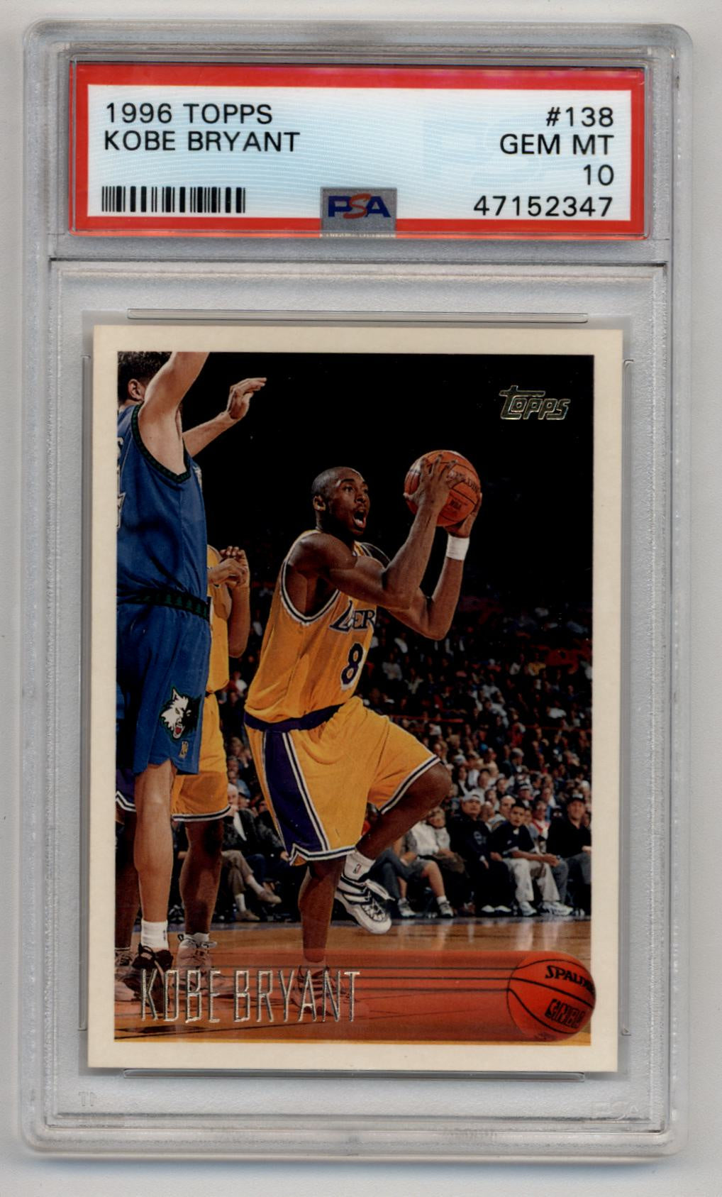 Kobe Bryant 1996-97 Topps Rookie #138 PSA 10 Gem Mint in protective case