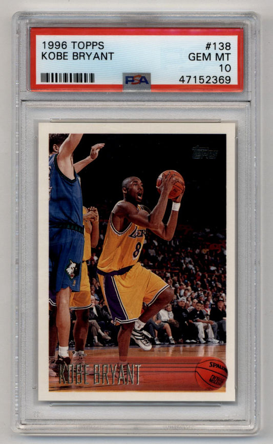 Kobe Bryant 1996-97 Topps Rookie #138 PSA 10 Gem Mint basketball card in action