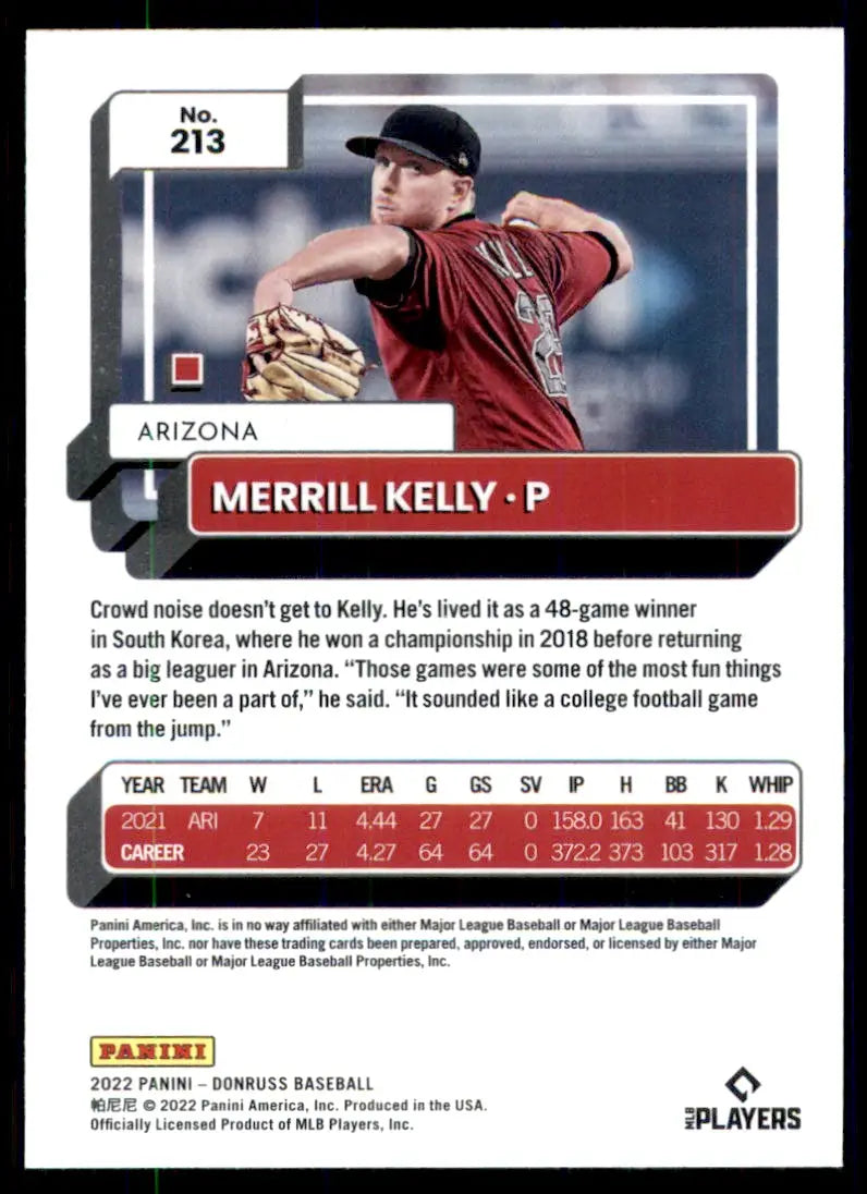 2022 Donruss Merrill Kelly Purple Parallel Arizona Diamondbacks #213