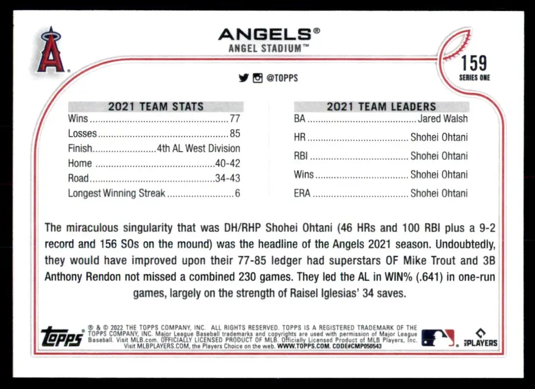 2022 Topps Los Angeles Angels Los Angeles Angels #159