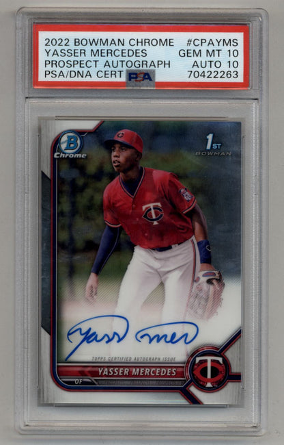 Yasser Mercedes 2022 Bowman Chrome Prospect Auto PSA 10 Gem Mint Auto 10 2263