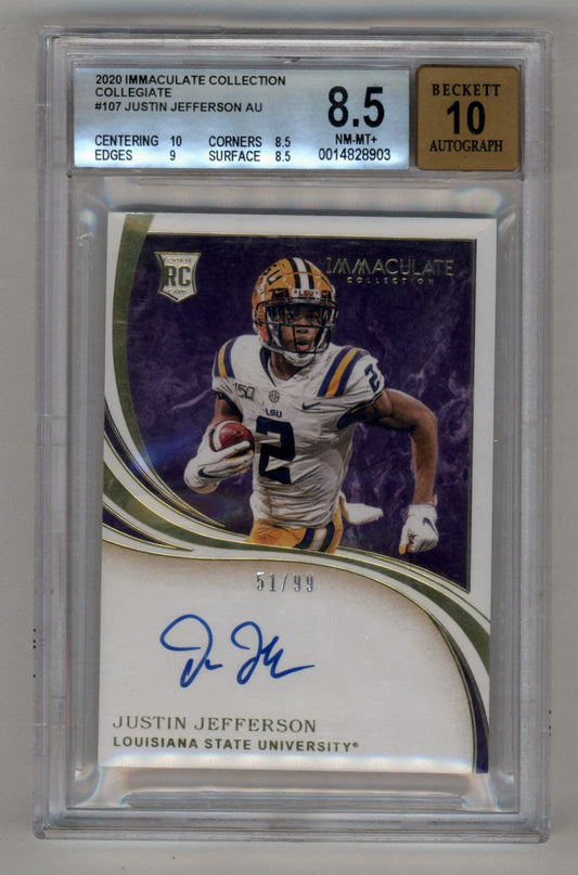 Graded BGS 8.5 Justin Jefferson Immaculate Collection Collegiate rookie card autographed